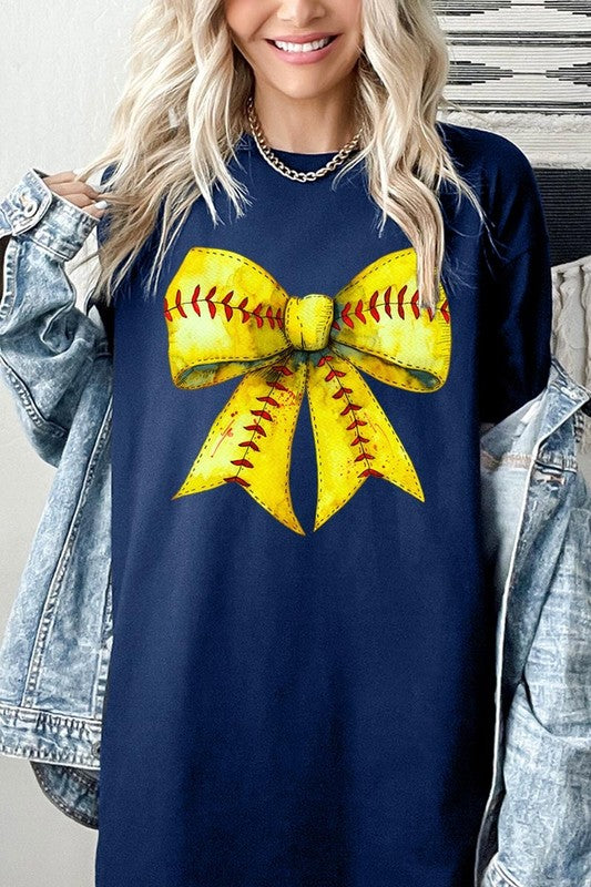 Retro Softball Bow Graphic Heavy Cotton Tee