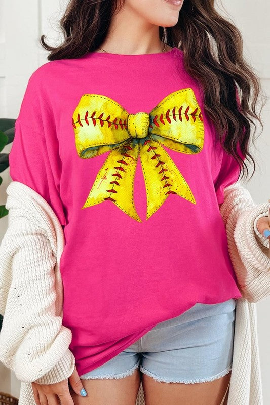 Retro Softball Bow Graphic Heavy Cotton Tee