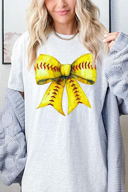 Retro Softball Bow Graphic Heavy Cotton Tee
