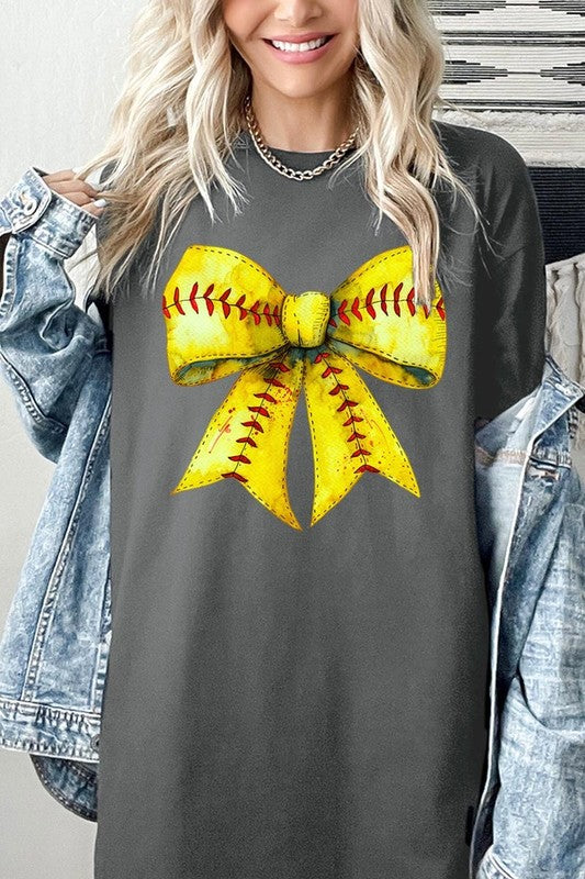 Retro Softball Bow Graphic Heavy Cotton Tee