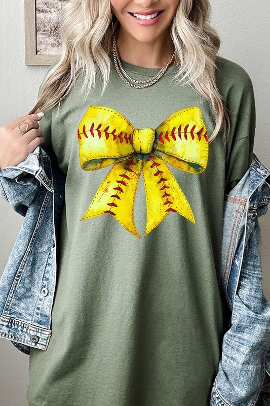 Retro Softball Bow Graphic Heavy Cotton Tee