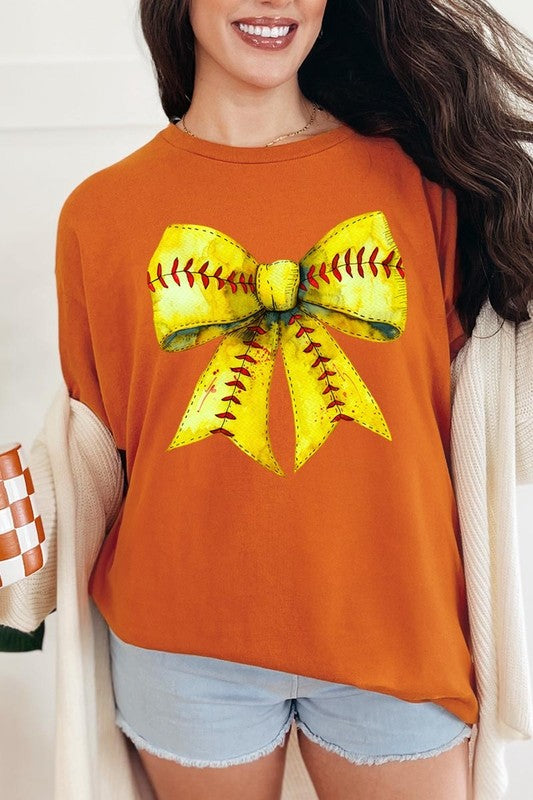 Retro Softball Bow Graphic Heavy Cotton Tee