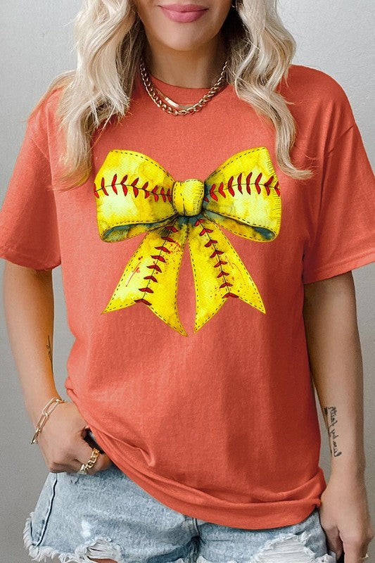 Retro Softball Bow Graphic Heavy Cotton Tee