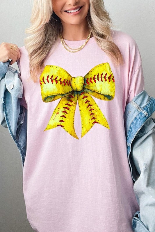 Retro Softball Bow Graphic Heavy Cotton Tee