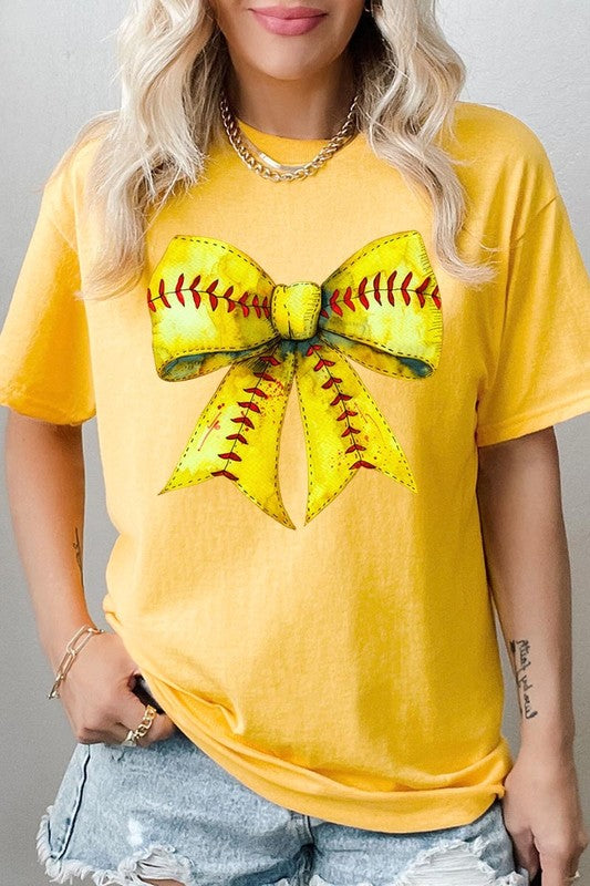 Retro Softball Bow Graphic Heavy Cotton Tee