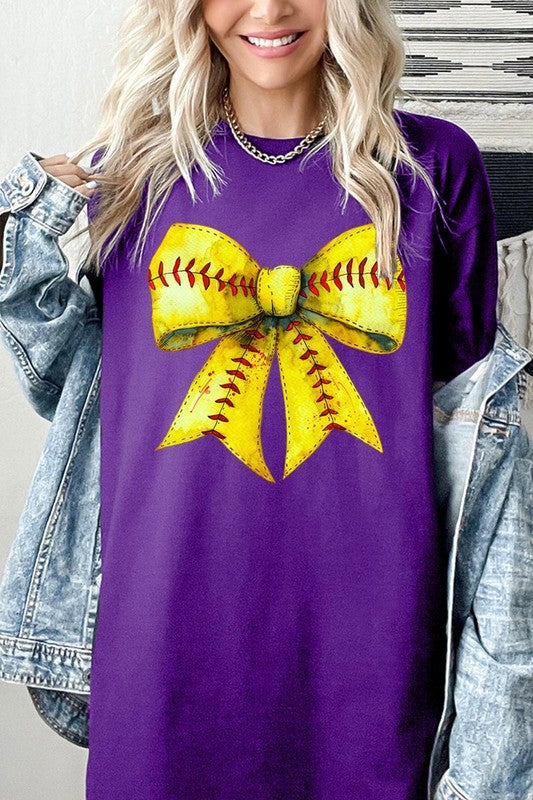 Retro Softball Bow Graphic Heavy Cotton Tee