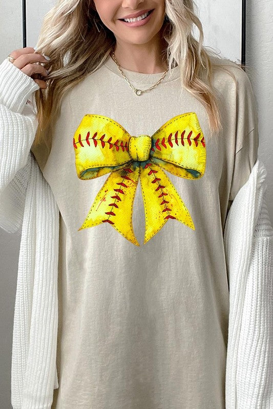 Retro Softball Bow Graphic Heavy Cotton Tee