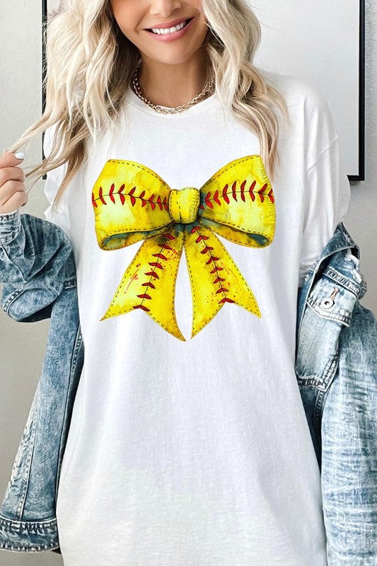 Retro Softball Bow Graphic Heavy Cotton Tee
