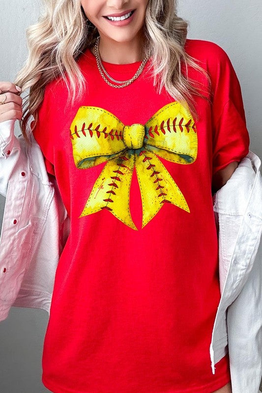 Retro Softball Bow Graphic Heavy Cotton Tee