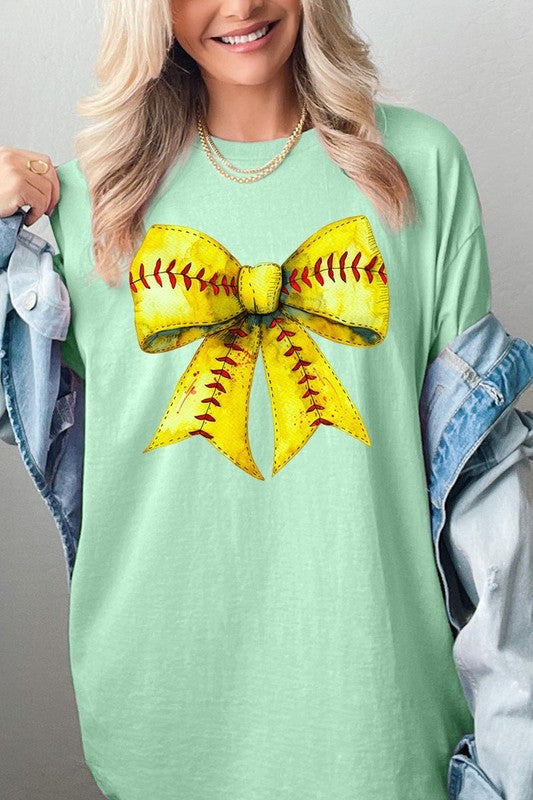 Retro Softball Bow Graphic Heavy Cotton Tee