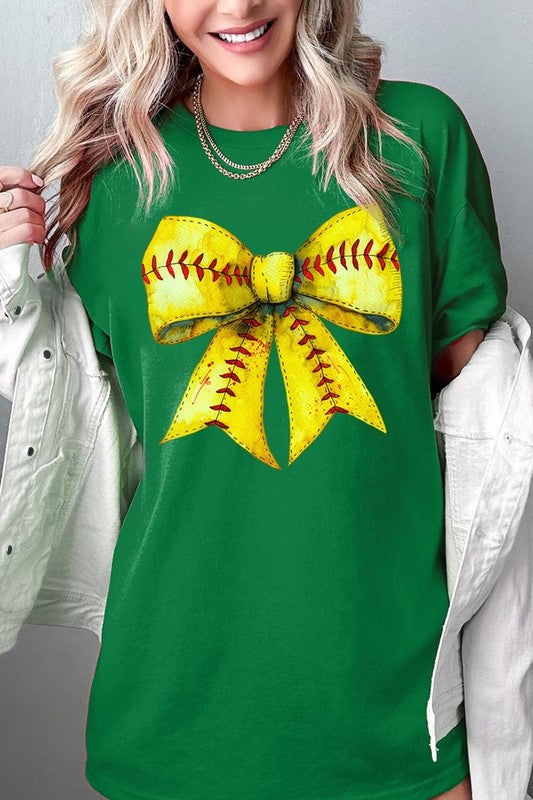 Retro Softball Bow Graphic Heavy Cotton Tee