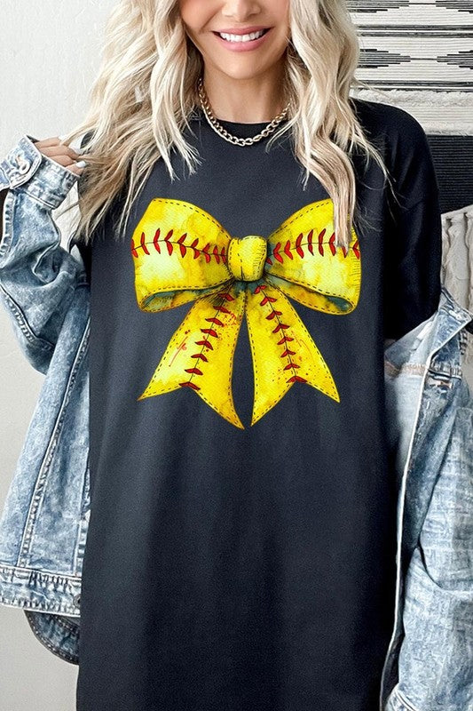 Retro Softball Bow Graphic Heavy Cotton Tee