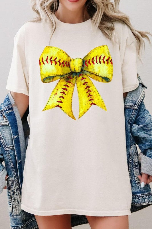 Retro Softball Bow Graphic Heavy Cotton Tee