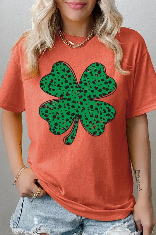 Dalmatian Four Leaf Clover Graphic Heavy Cotton T