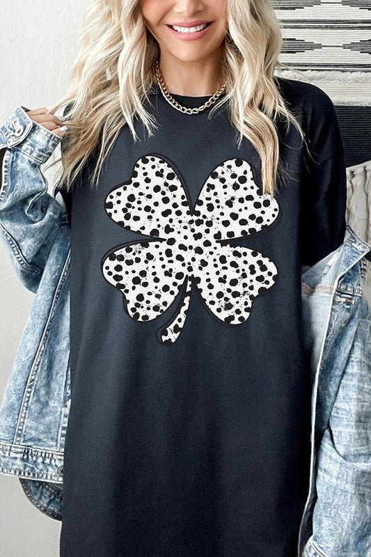 Dalmatian Four Leaf Clover Graphic Heavy Cotton T