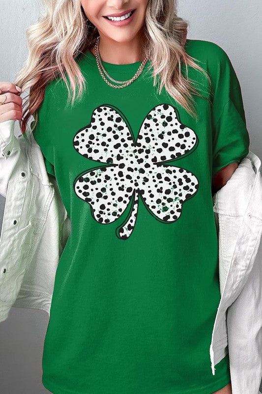 Dalmatian Four Leaf Clover Graphic Heavy Cotton T