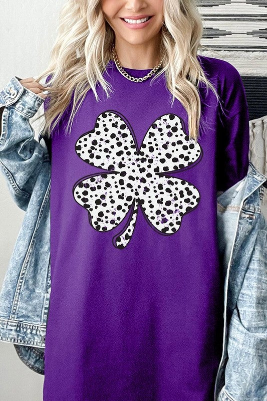 Dalmatian Four Leaf Clover Graphic Heavy Cotton T
