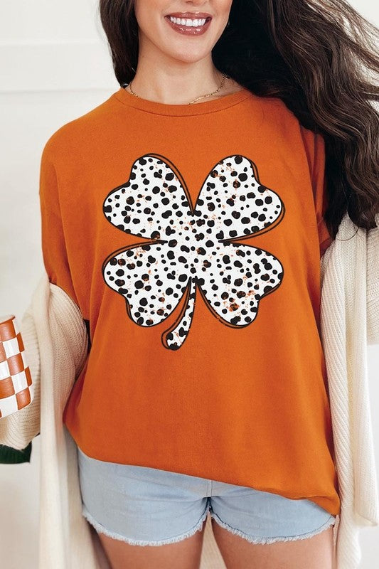 Dalmatian Four Leaf Clover Graphic Heavy Cotton T