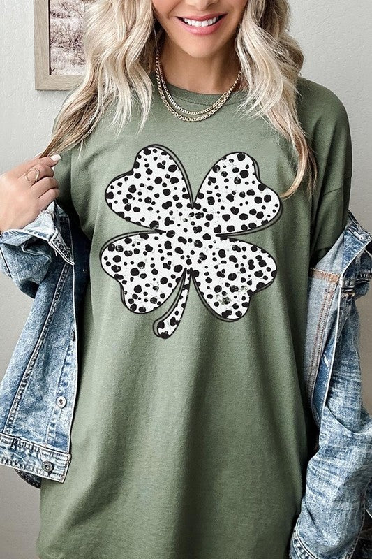 Dalmatian Four Leaf Clover Graphic Heavy Cotton T