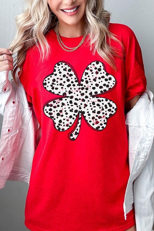 Dalmatian Four Leaf Clover Graphic Heavy Cotton T