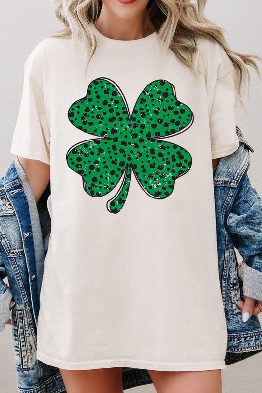 Dalmatian Four Leaf Clover Graphic Heavy Cotton T