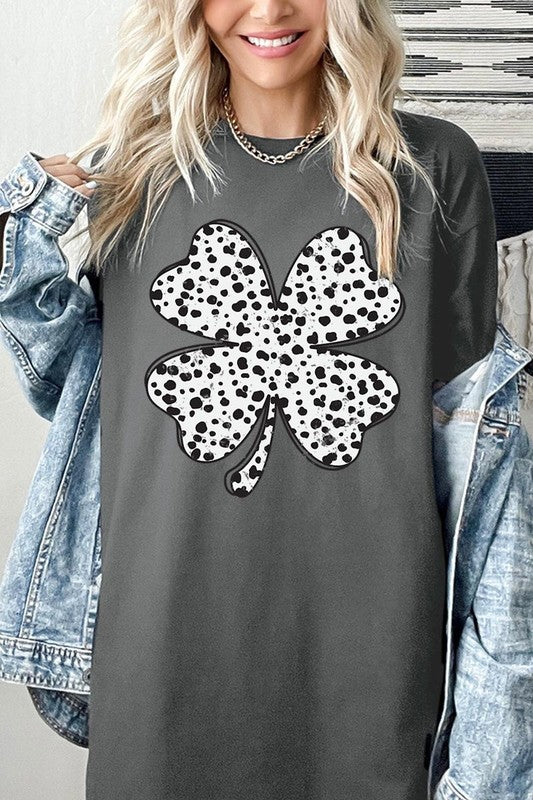 Dalmatian Four Leaf Clover Graphic Heavy Cotton T
