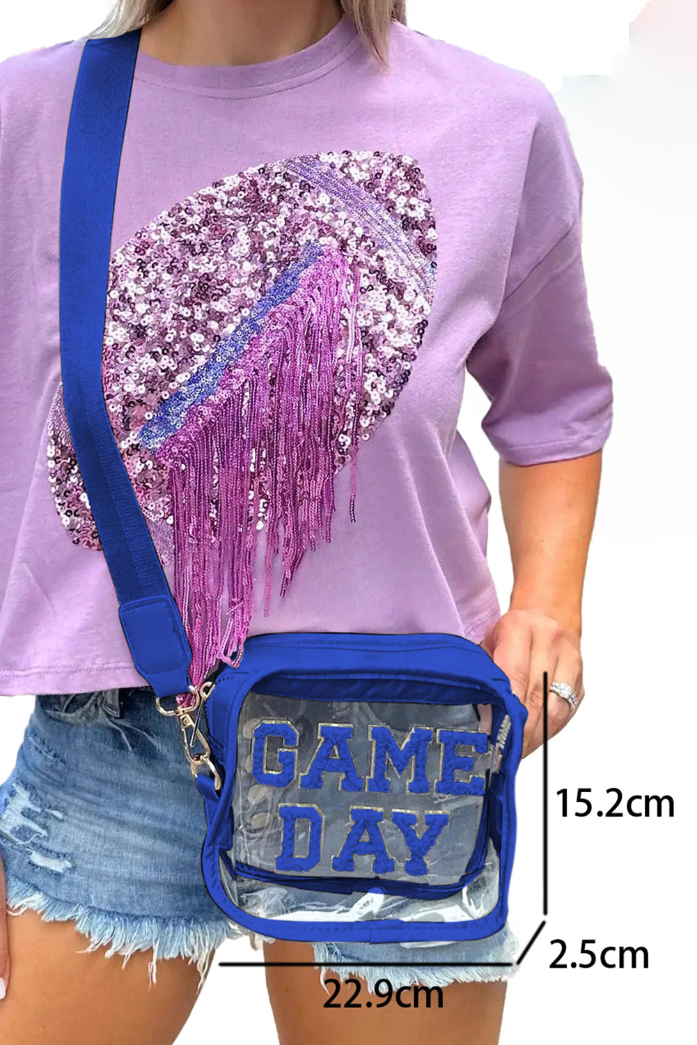 Black Chenille GAME DAY Pattern Clear Shoulder Bag
