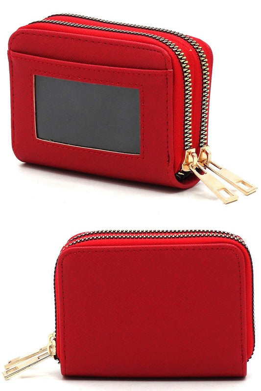 Saffiano Accordion Card Holder Double Zip Wallet