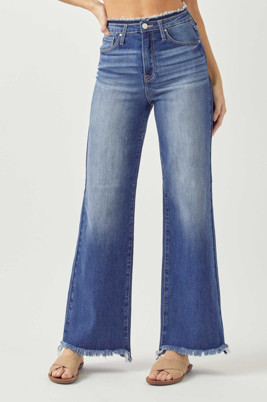 RISEN High Waist Raw Hem Wide Leg Jeans