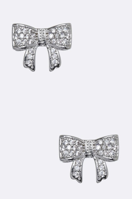 Cubic Zirconia Petite Bow Stud Earrings