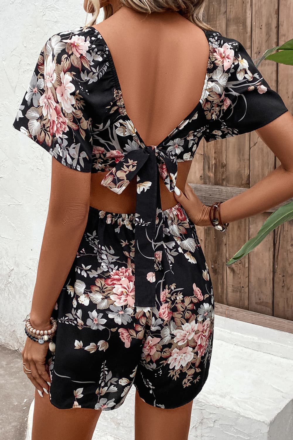 Floral Cutout Tie Back Romper