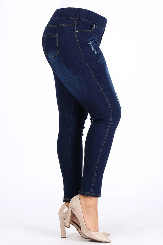 Plus Size High Waist Ripped Denim Jeggings Pants