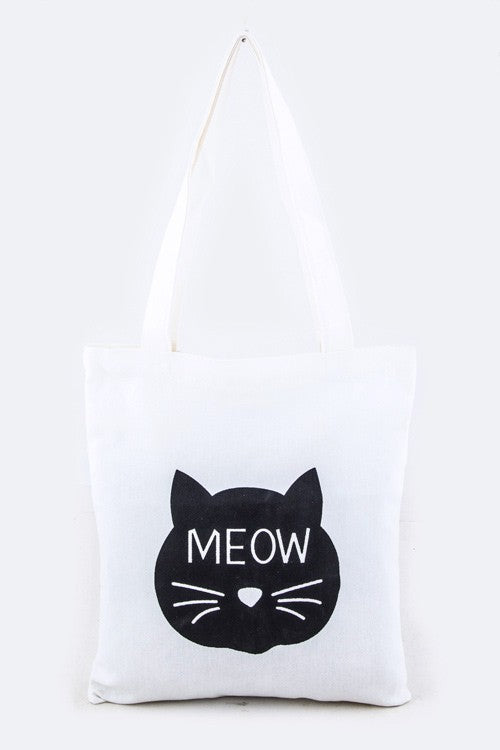 Meow Cat Print Cotton Canvas Tote