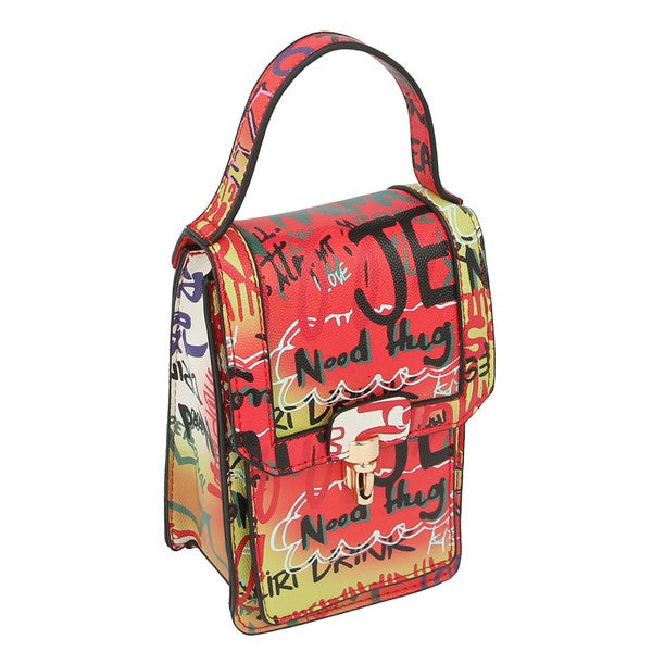 Multi Graffiti Top Flap Crossbody Bag Phone Purse