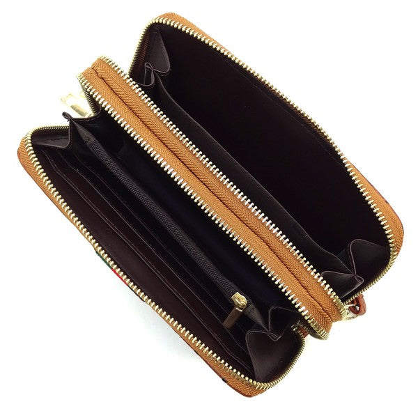 Queen Bee Stripe Ostrich Double Zip Around Wallet