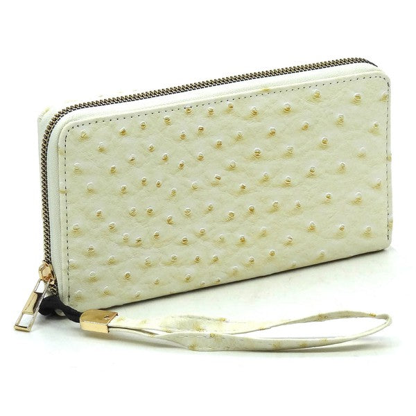 Ostrich Zip Around Wallet Wristlet