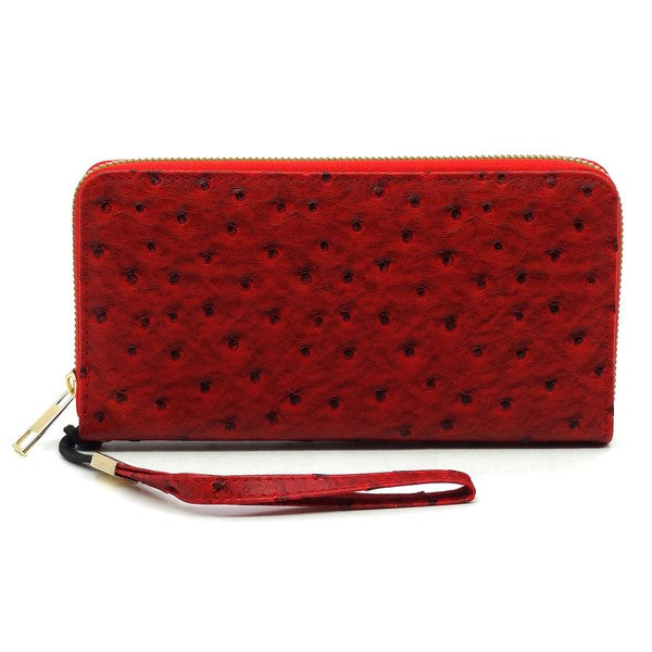 Ostrich Zip Around Wallet Wristlet