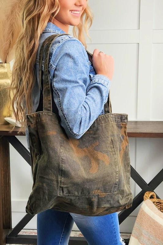 Camo Cotton Canvas Tote Bag Purse