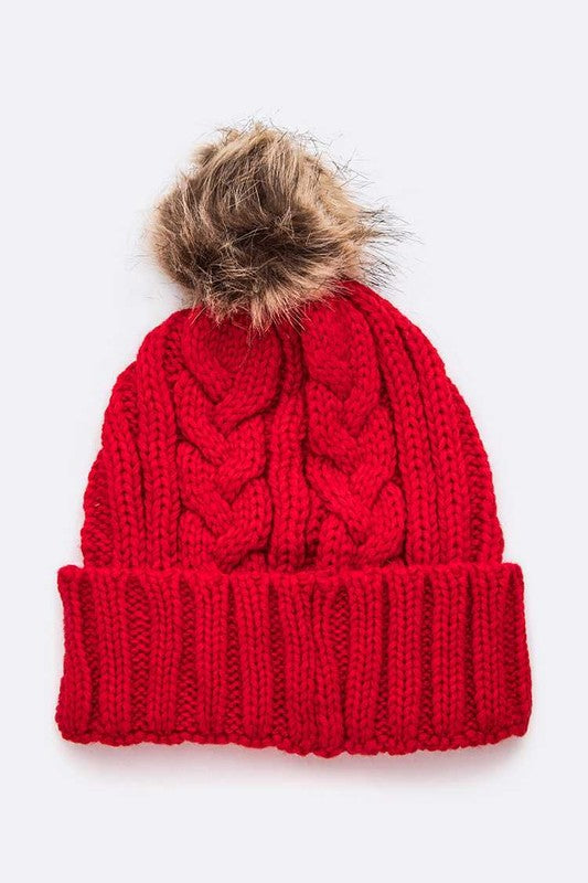 Faux Fur Raised Knit Beanie