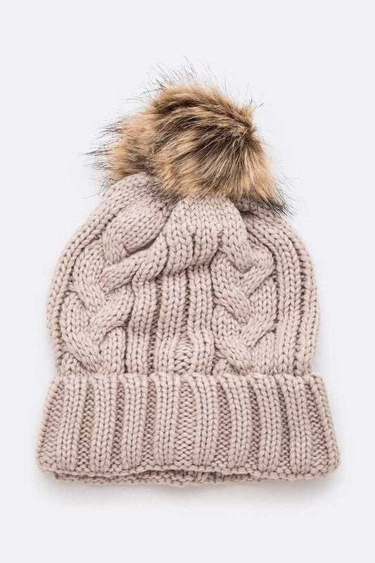 Faux Fur Raised Knit Beanie