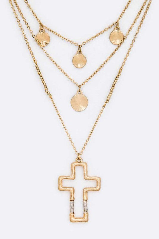 Cross Pendant Layered Necklace