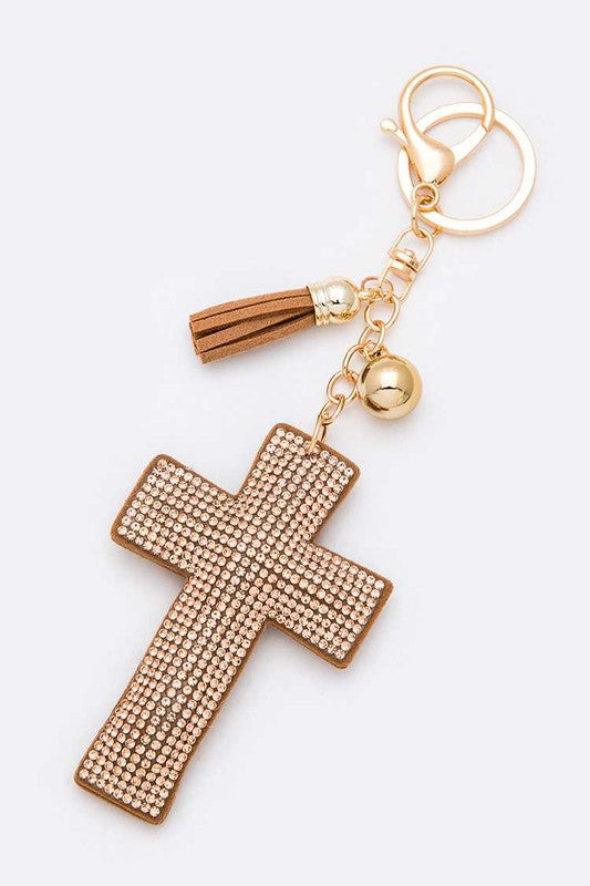 Rhinestone Cross Pillow Key Chain