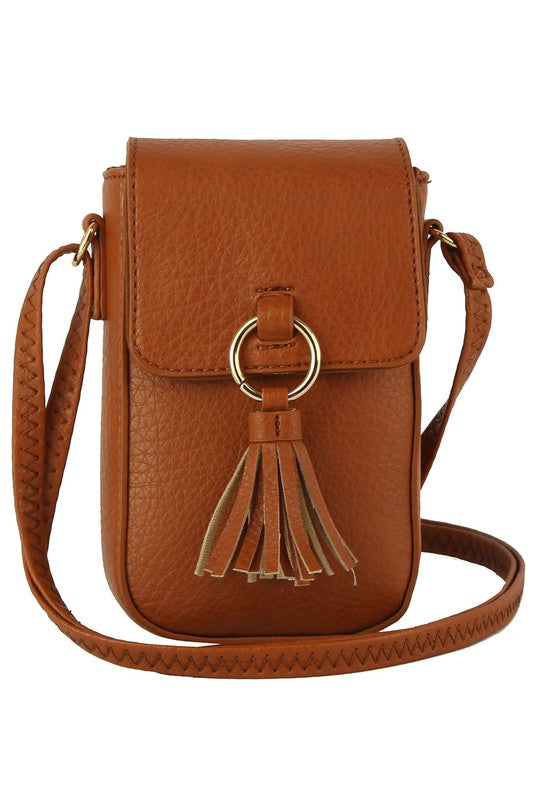 Tassel Ring Flap Cell Phone Crossbody Bag Wallet