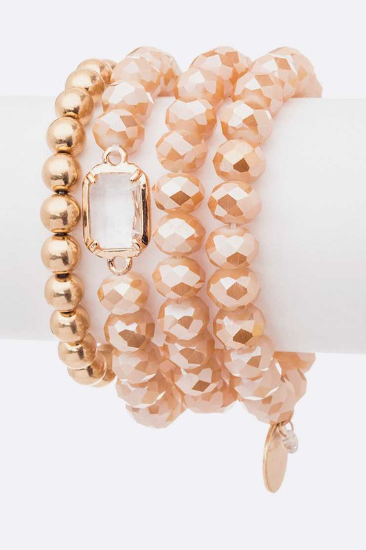 Mix Beads 4 Row Stretch Bracelet Set