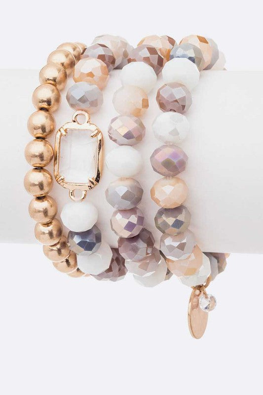 Mix Beads 4 Row Stretch Bracelet Set