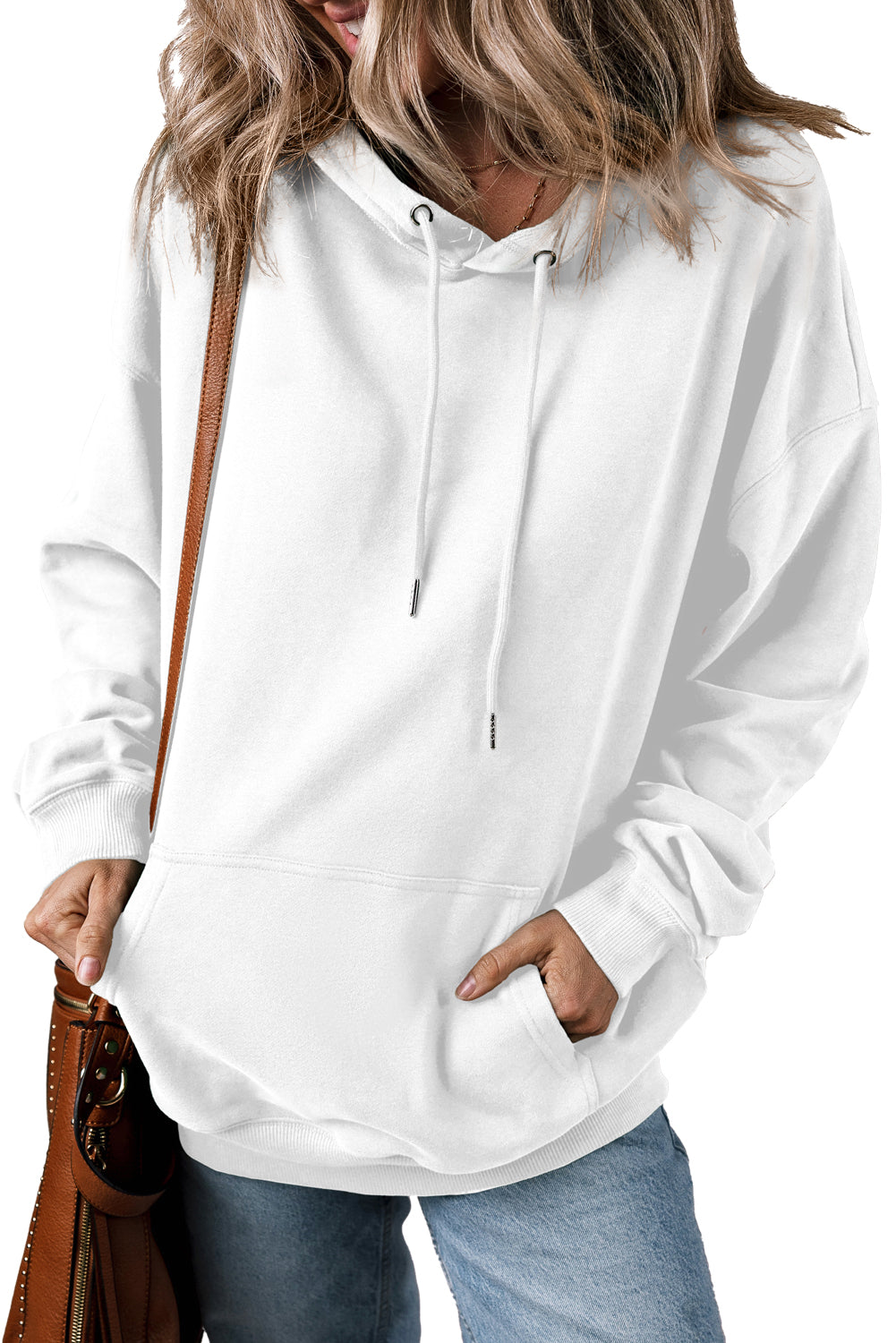 Light Grey Kangaroo Pocket Drawstring Oversized Hoodie