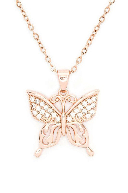 Butterfly CZ Pendant Stainless Steel Necklace