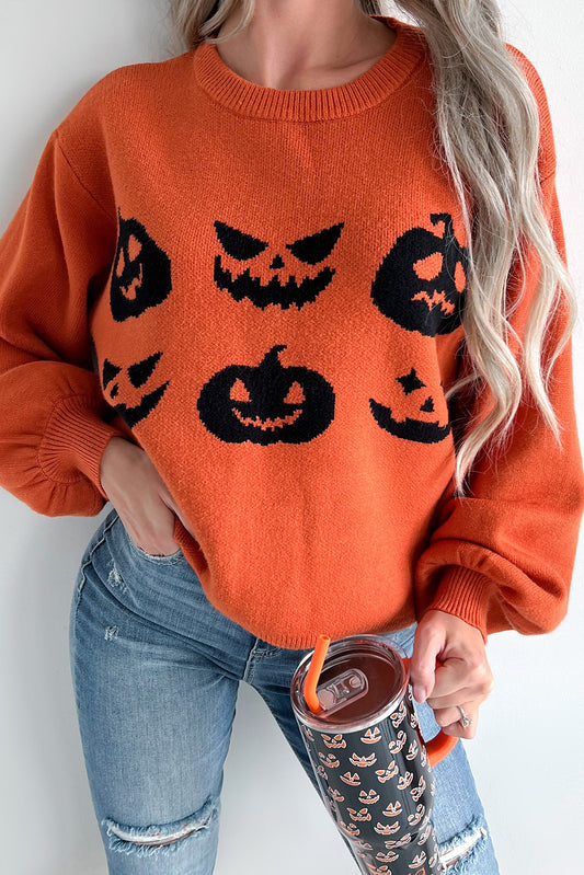 Orange Halloween Pumpkin Jack-O-Lantern Sweater