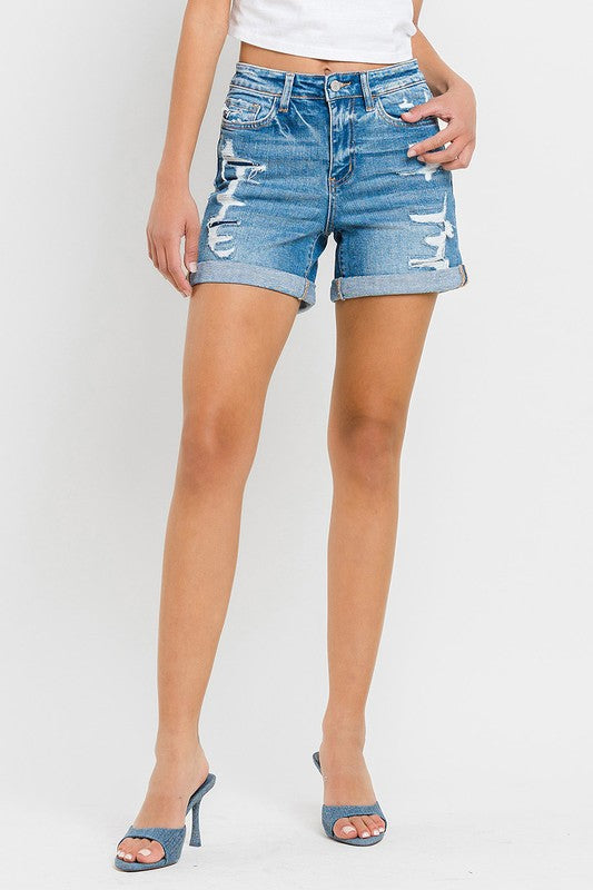 High Rise Double Cuff Shorts