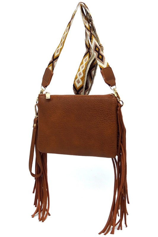 Aztec Guitar Strap Fringe Clutch Crossbody Bag